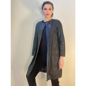 Dries Van Noten Coated Denim Cotton Trench Car Coat Leather Look ~ Sz 38